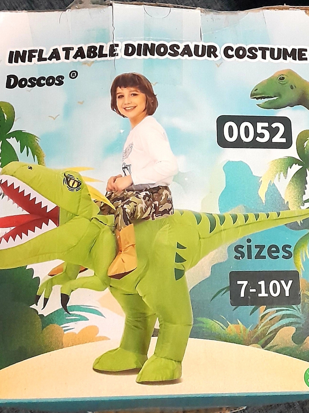 Inflatable Green Dinosaur Kids Costume - 7-10Y